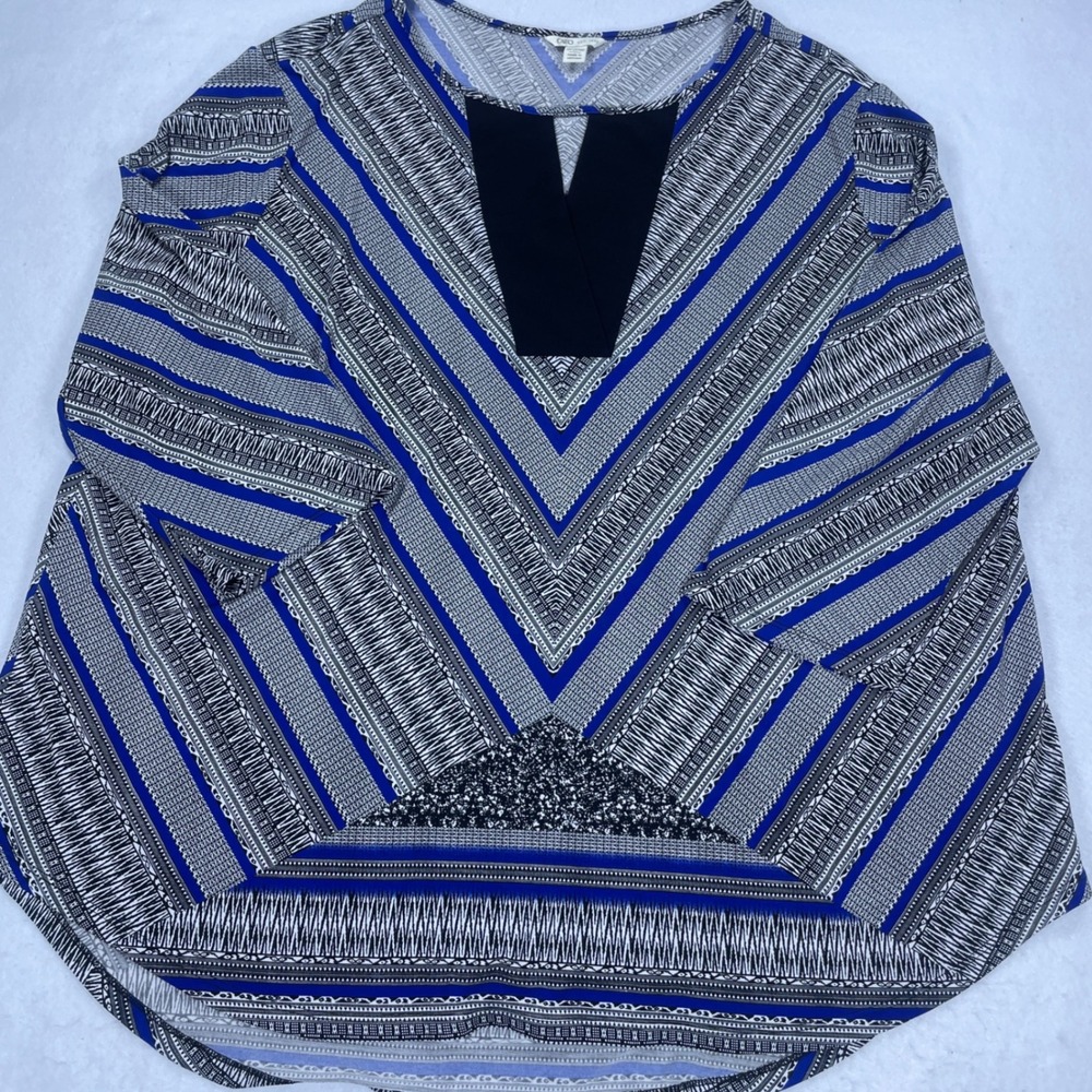 Cato Women Blue Black Chevron Geometric V-Neck Tunic Top 18/20W 3/4 Sleeve